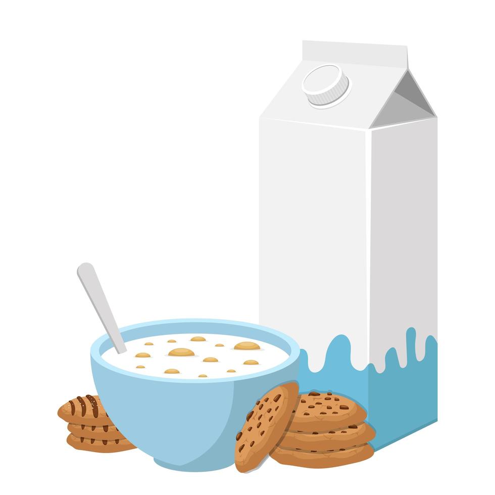 Tazón de cereales con leche ilustración vectorial diseño aislado sobre fondo blanco. vector