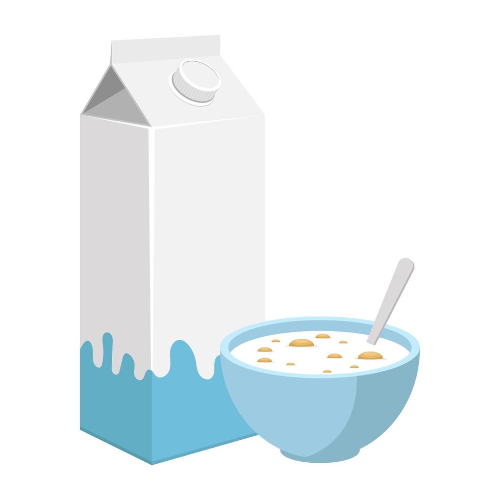 Tazón de cereales con leche ilustración vectorial diseño aislado sobre fondo blanco. vector