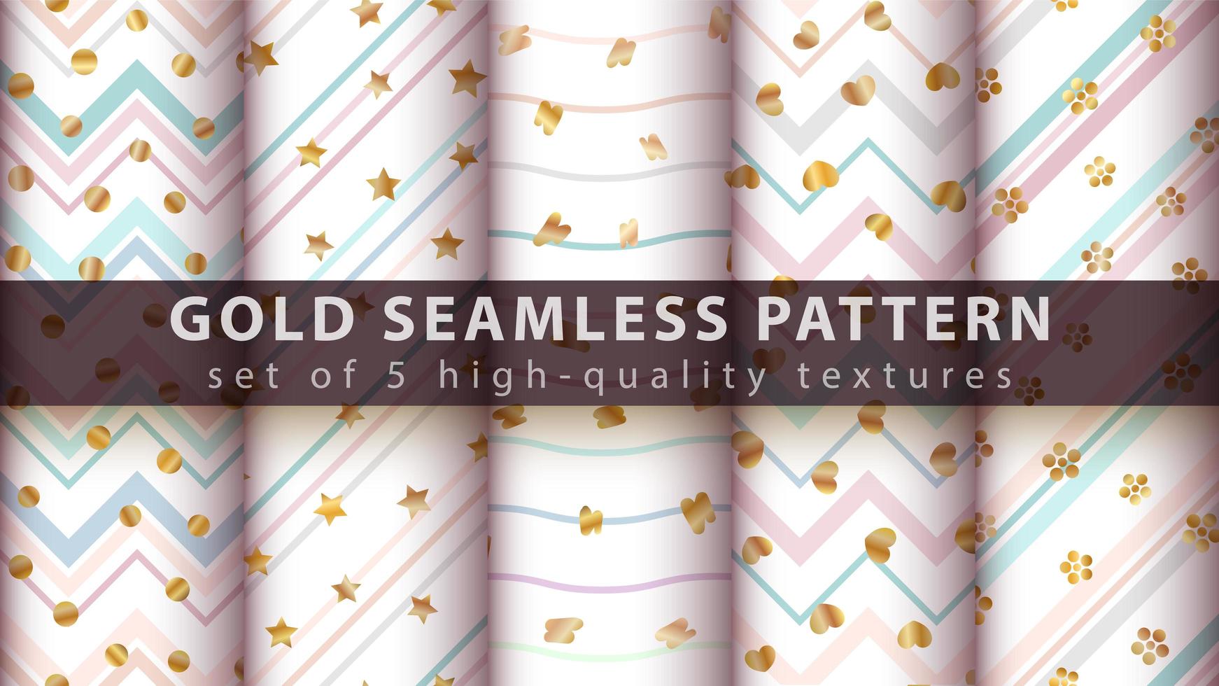 Gold princess glitter seamless pattern set vector