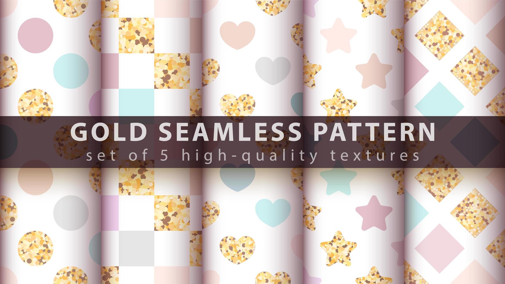 Gold princess glitter seamless pattern set vector