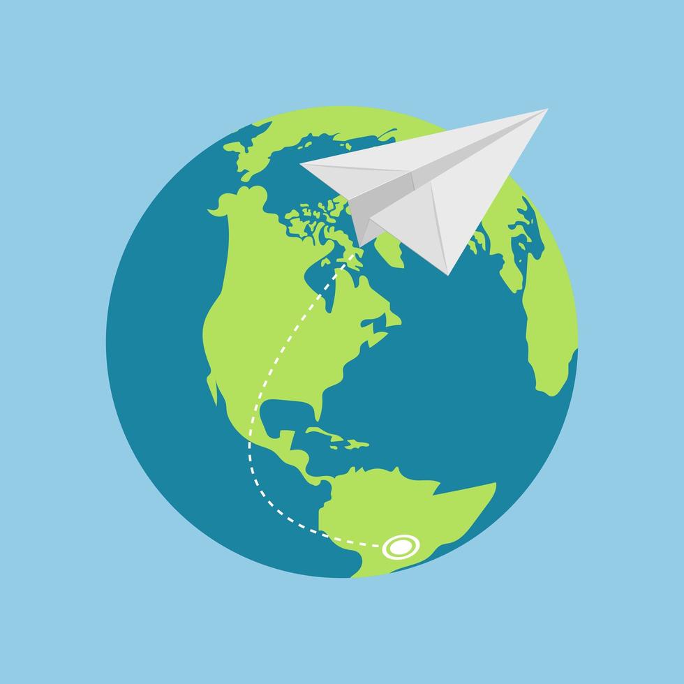 avión volando alrededor del mundo ilustración de diseño vectorial vector