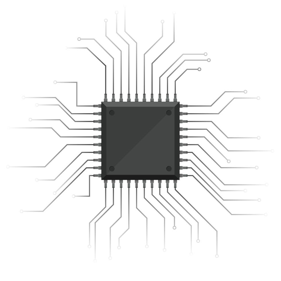 Ilustración de diseño de vector de chip de computadora aislado sobre fondo blanco