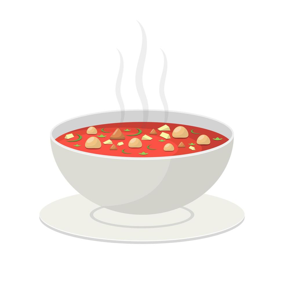 Ilustración de diseño de vector de sopa de verduras caliente aislado sobre fondo blanco