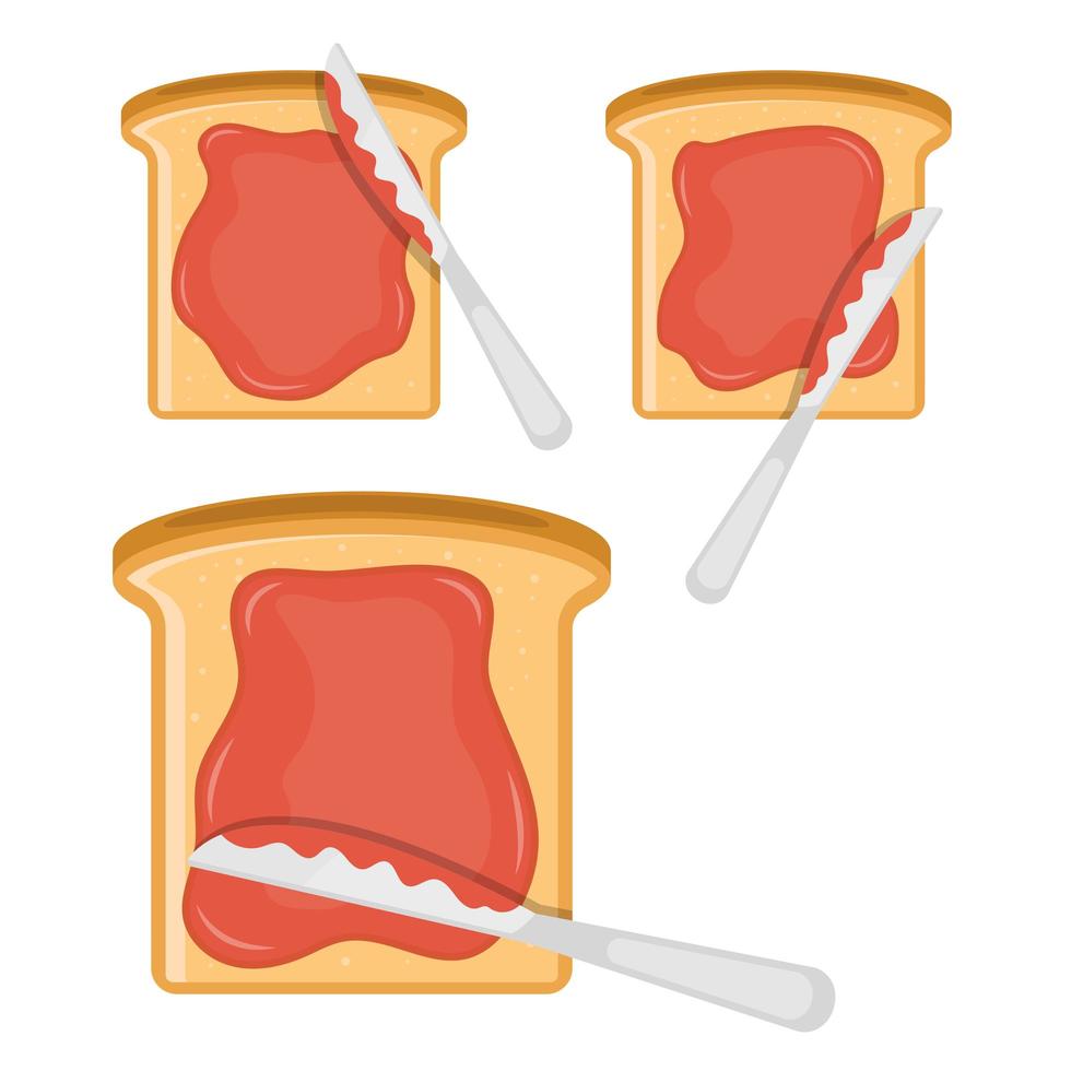 Rebanada de pan tostado con mermelada en la parte superior ilustración de diseño vectorial aislado sobre fondo blanco. vector