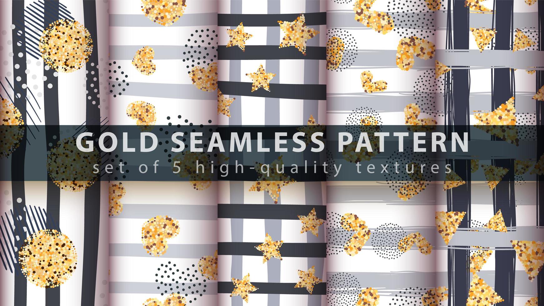 Gold modern glitter seamless pattern set vector