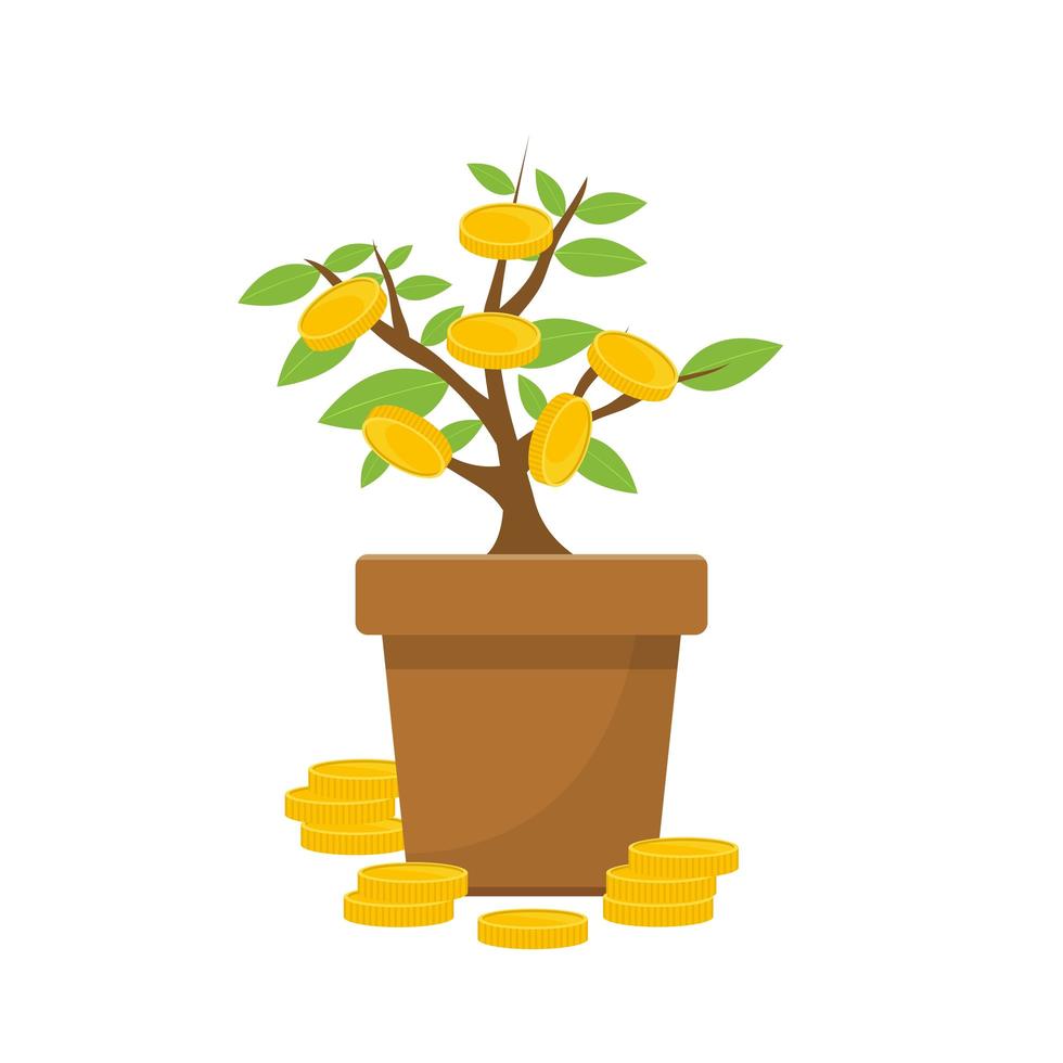 Ilustración de diseño de vector de árbol de dinero aislado sobre fondo blanco