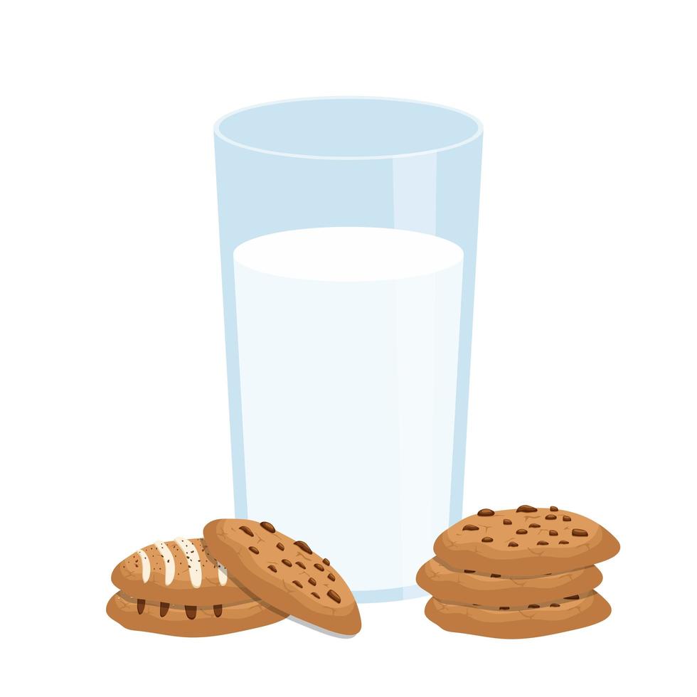 Vaso de leche y galletas ilustración de diseño vectorial aislado sobre fondo blanco. vector