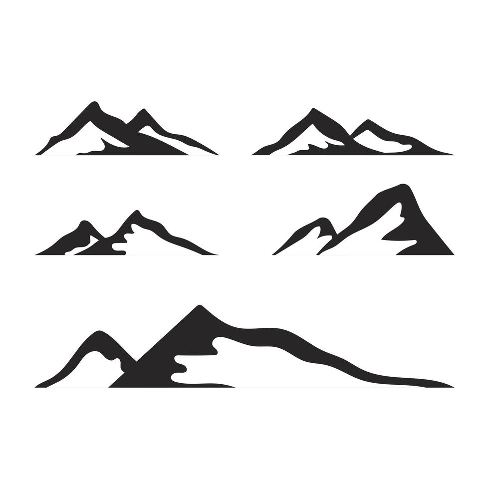 Ilustración de diseño de vector de silueta de montaña aislada sobre fondo blanco