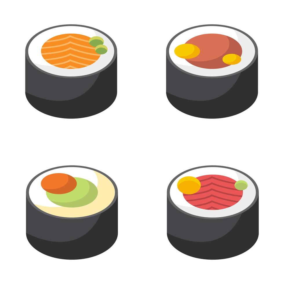 Ilustración de diseño de vector de sushi asiático aislado sobre fondo blanco