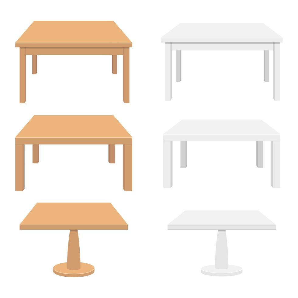 Ilustración de diseño de vector de mesa de madera aislada sobre fondo blanco