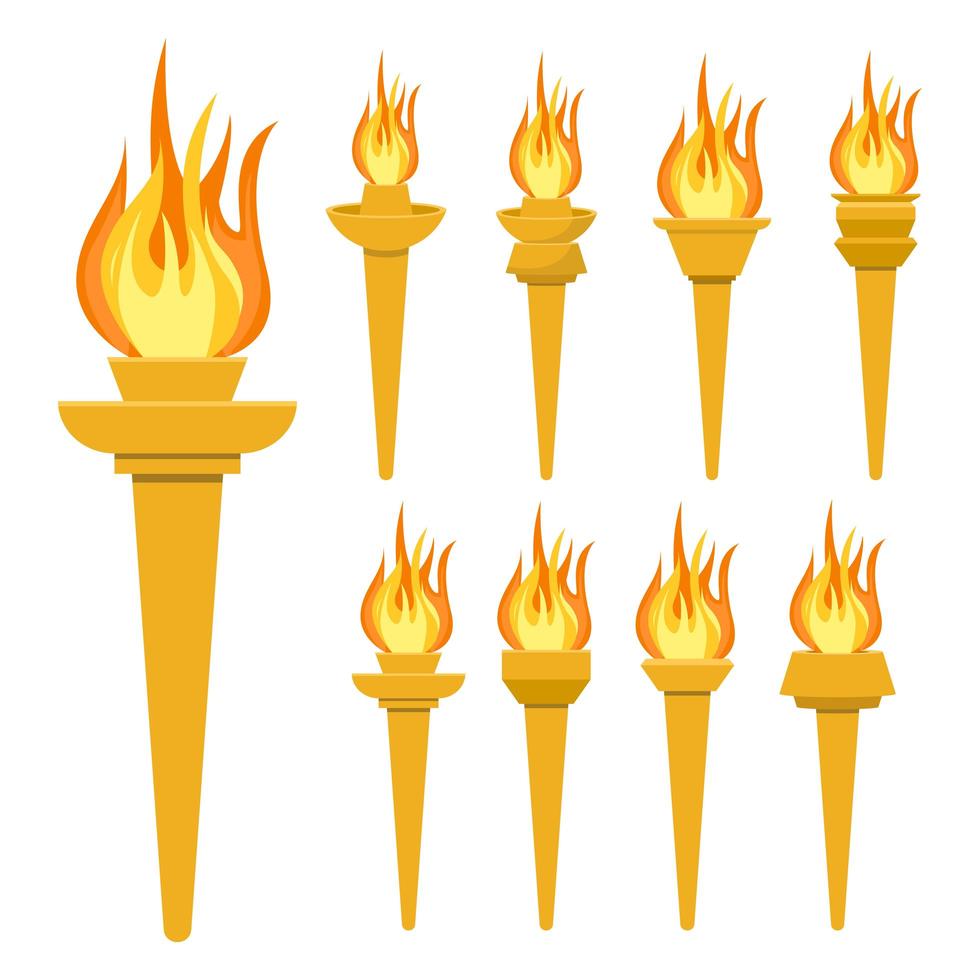 conjunto vectorial de fuego ardiente en una vieja antorcha de madera  14177589 Vector en Vecteezy