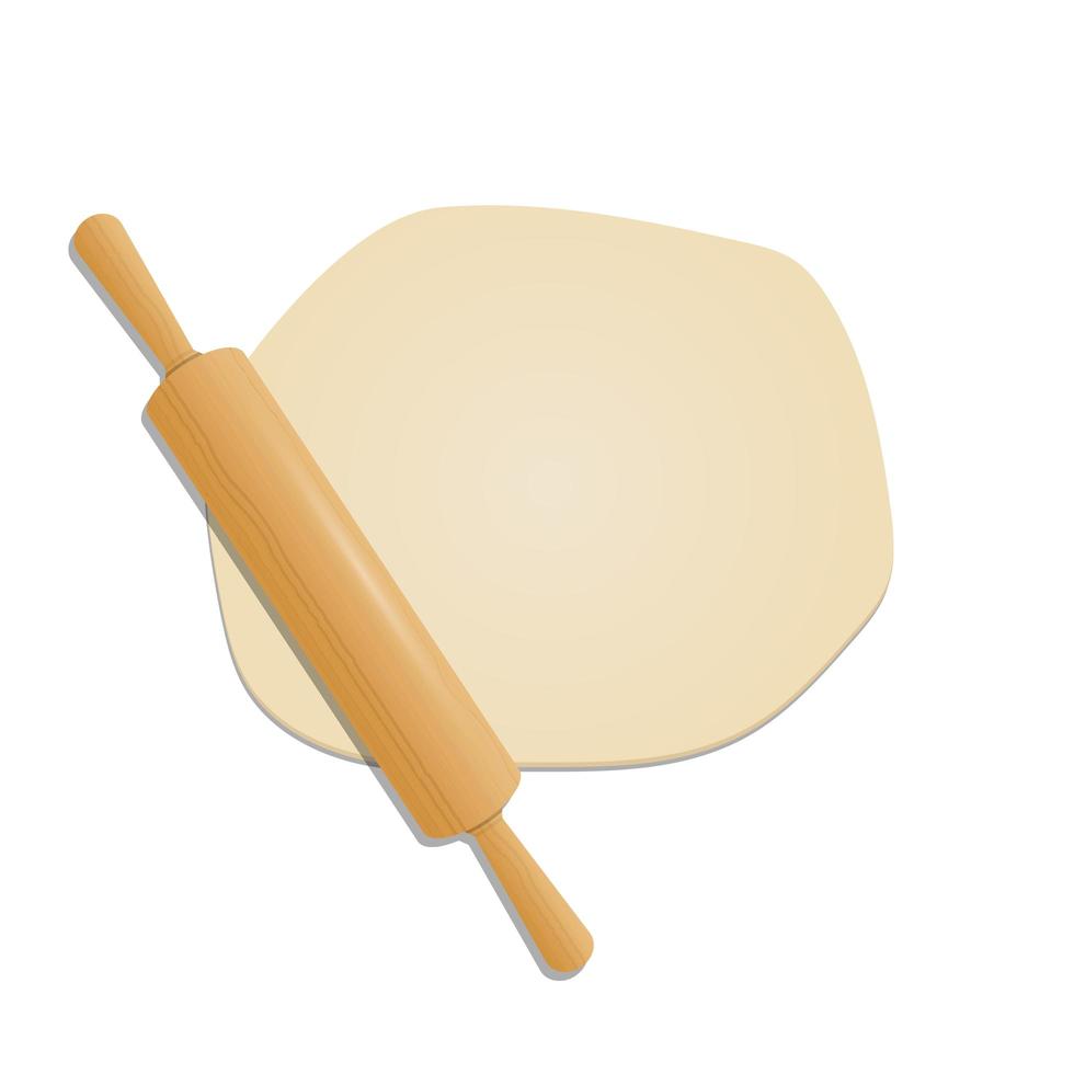 Wooden rolling pin on the dough vector design illustration isolated on white background