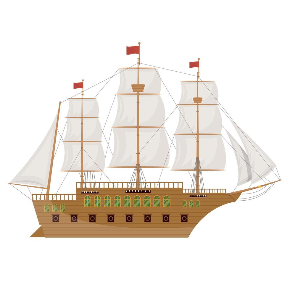 Ilustración de diseño de vector de barco vintage de madera aislado sobre fondo blanco