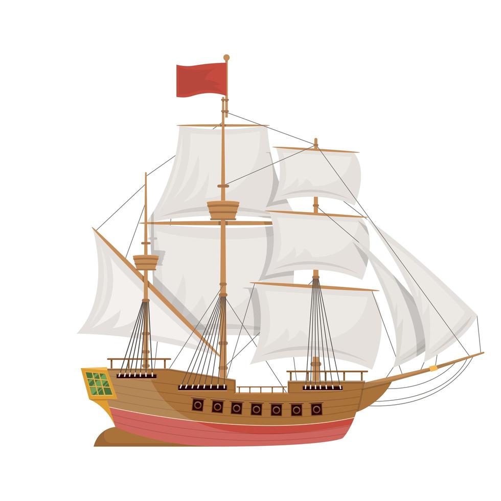 Ilustración de diseño de vector de barco vintage de madera aislado sobre fondo blanco