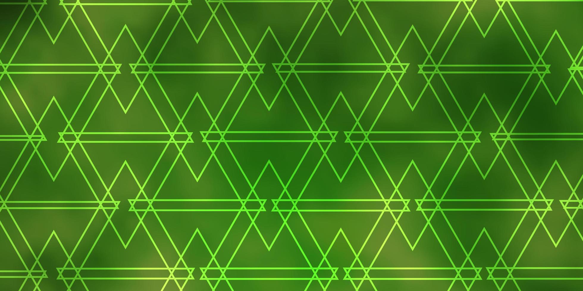 Telón de fondo de vector verde claro con líneas, triángulos.