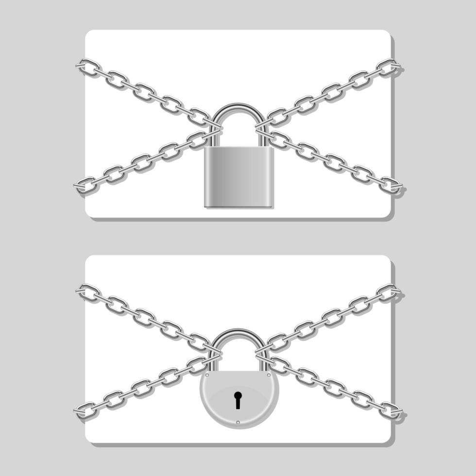Credit card in chain locked with padlock vector design illustration isolated on background