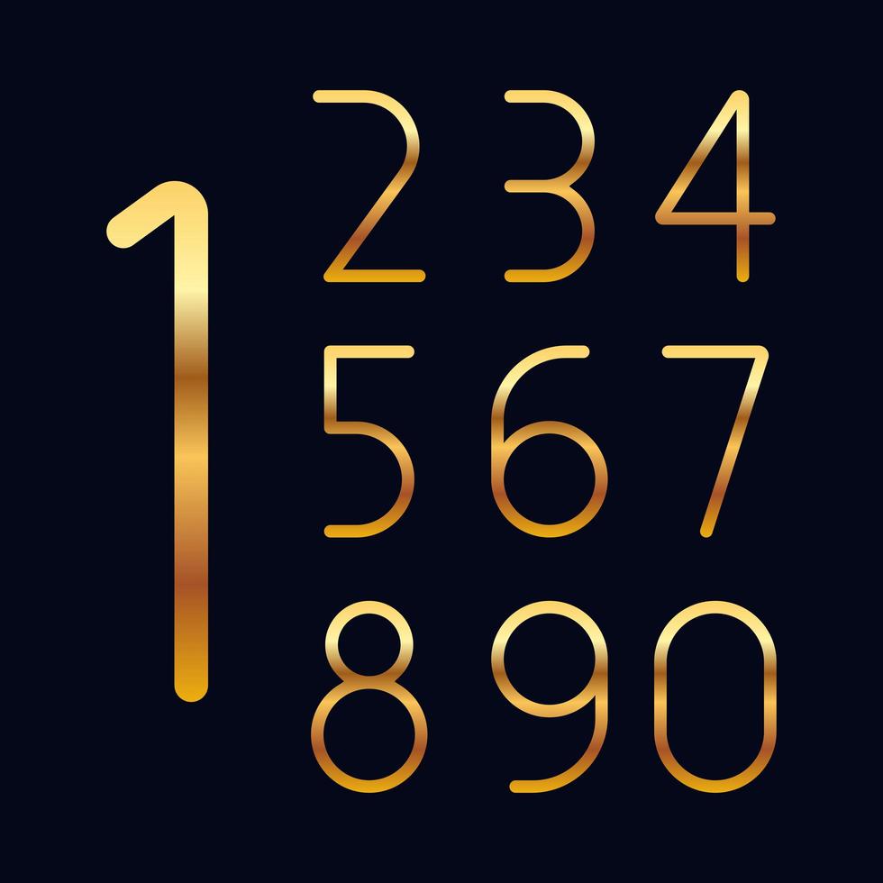 Golden numbers vector design illustration isolated on black background