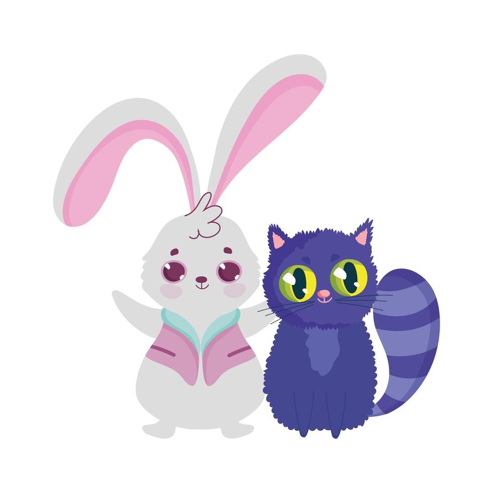 wonderland, rabbit and cat cartoon character vector