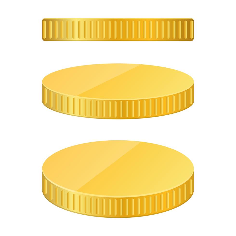 Ilustración de diseño de vector de monedas de oro aislado sobre fondo blanco