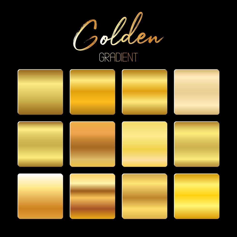 Golden gradients set vector design illustration isolated on black bakground