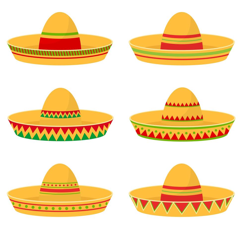 Ilustración de diseño de vector de conjunto de sombrero mexicano aislado sobre fondo blanco