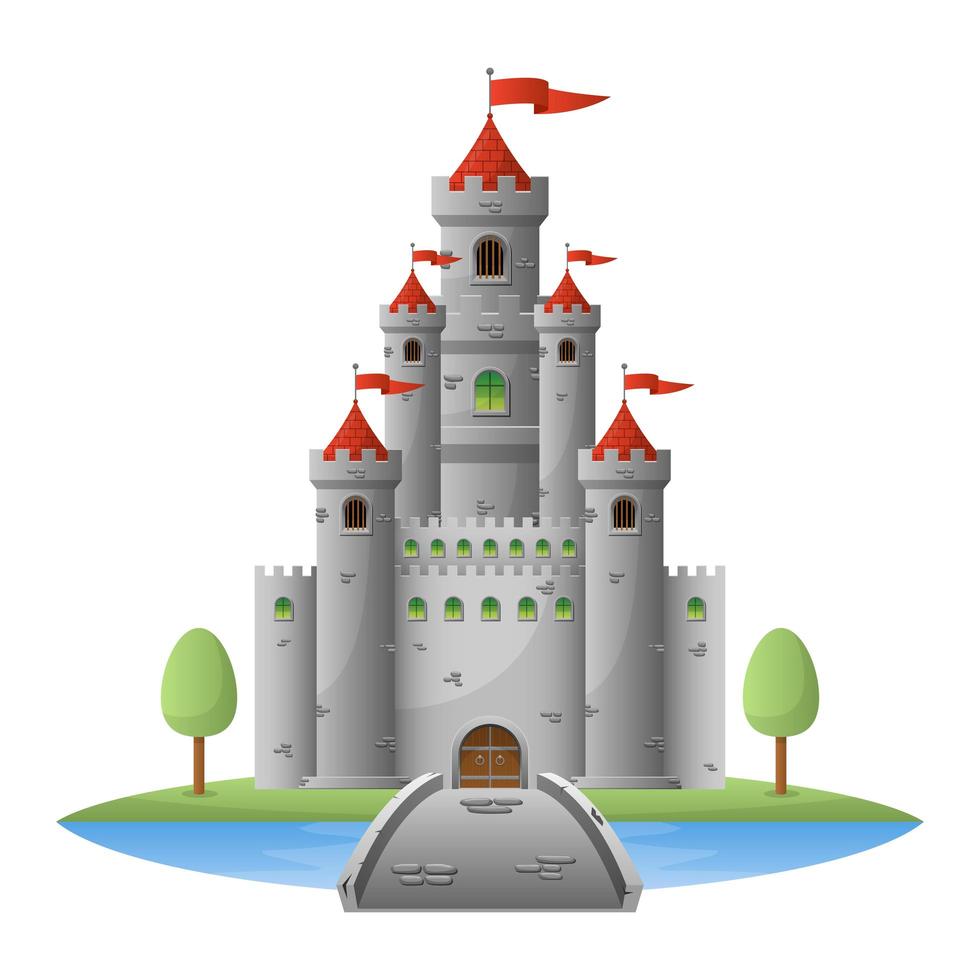 Ilustración de diseño de vector de castillo medieval aislado sobre fondo blanco