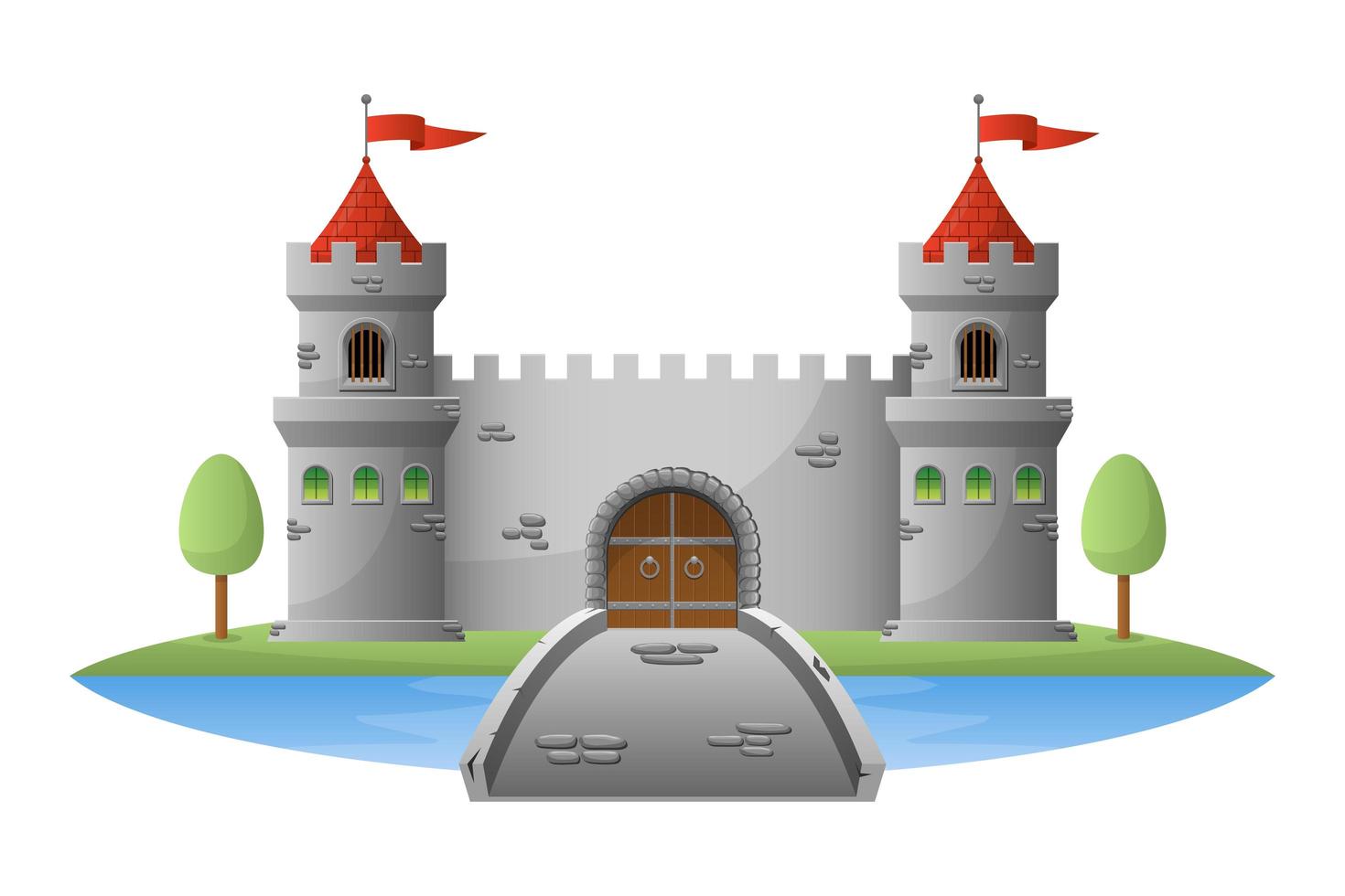 Ilustración de diseño de vector de castillo medieval aislado sobre fondo blanco