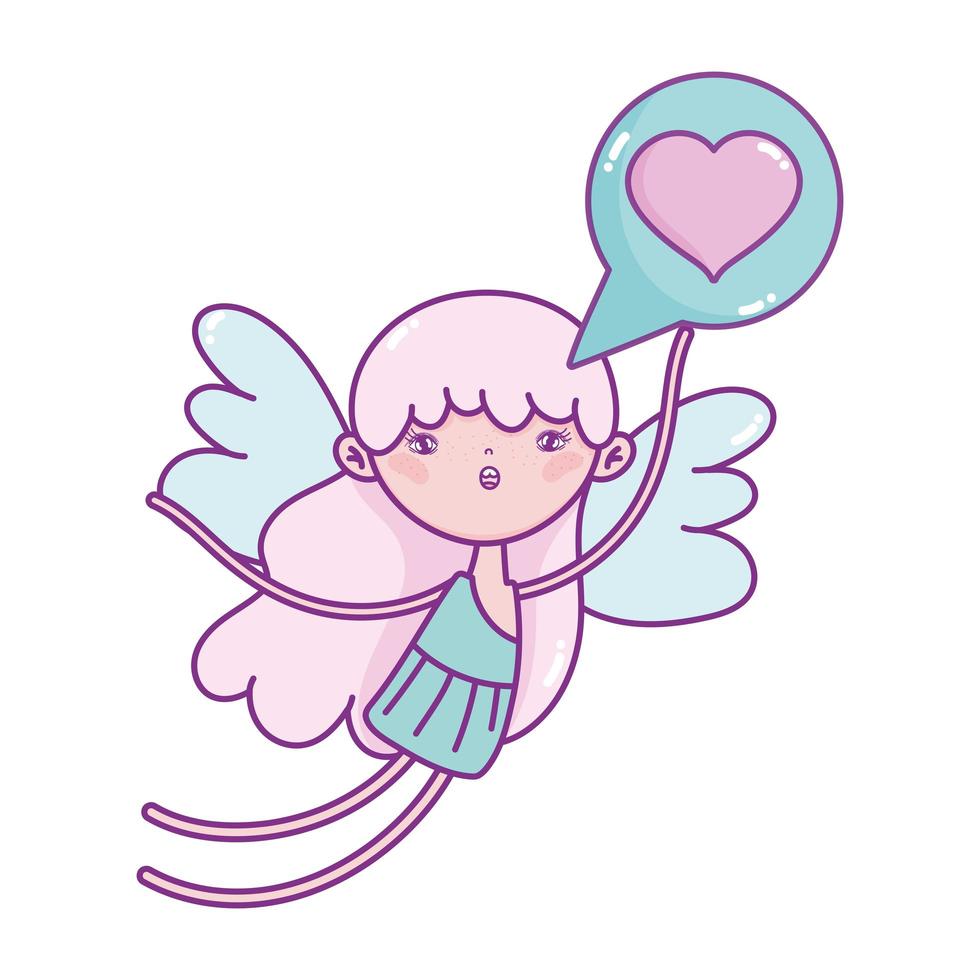 happy valentines day, cupid with love heart speech bubble vector