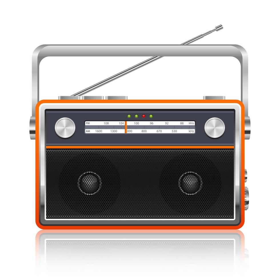 Ilustración de diseño de vector de radio vintage portátil aislado sobre fondo blanco