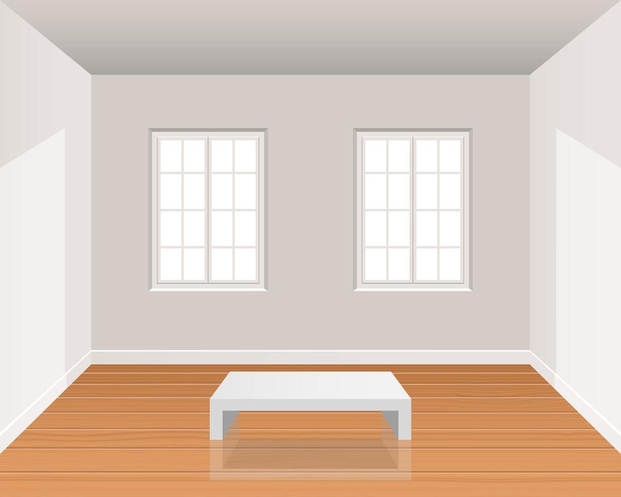 Realistic room interior with wooden floor vector design illustration