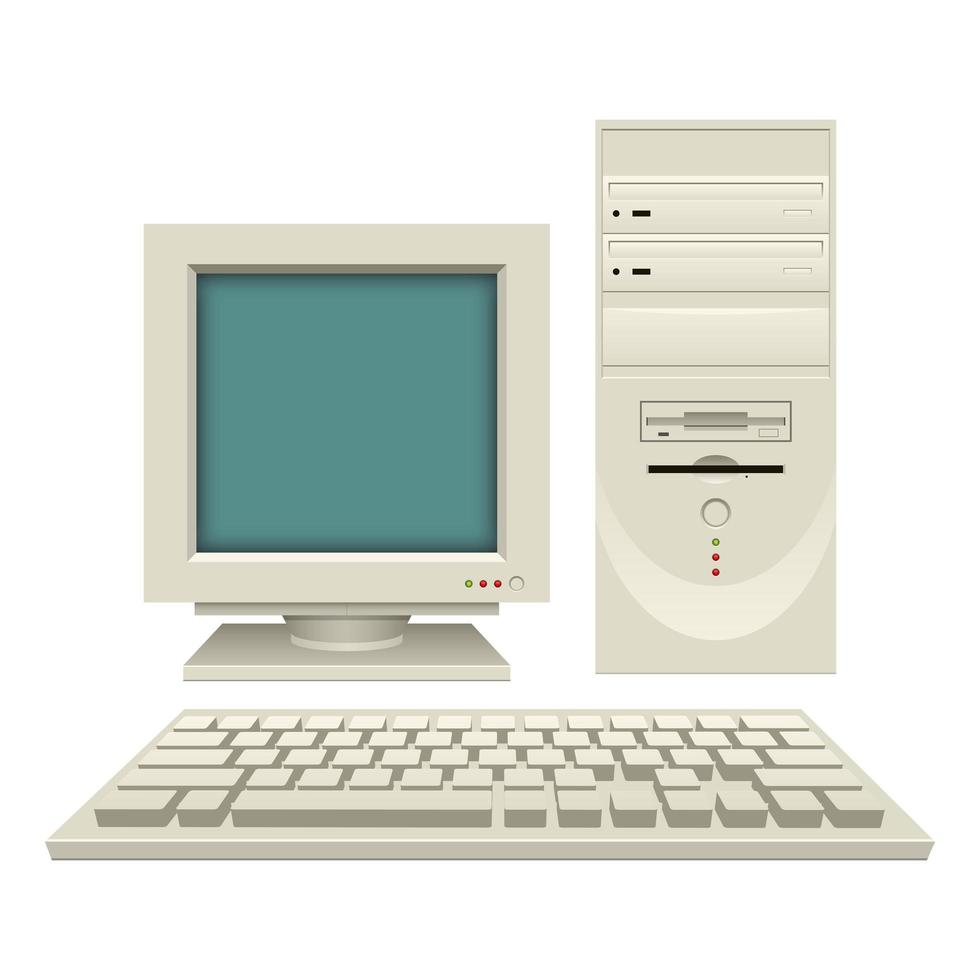 Ilustración de diseño de vector de pc vintage antiguo aislado sobre fondo blanco