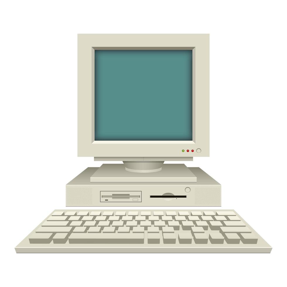 Ilustración de diseño de vector de pc vintage antiguo aislado sobre fondo blanco