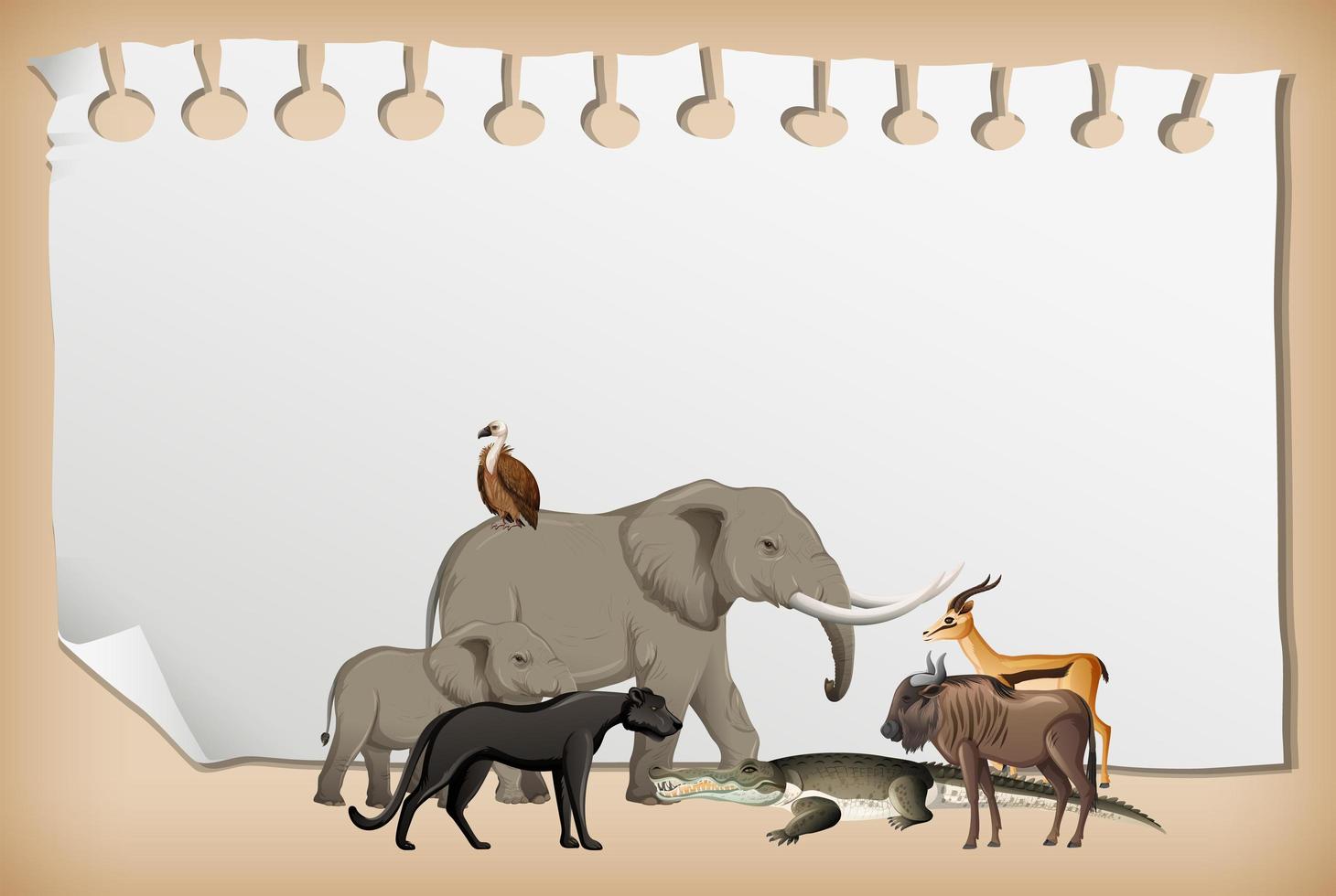 Banner de papel vacío con animal salvaje africano vector