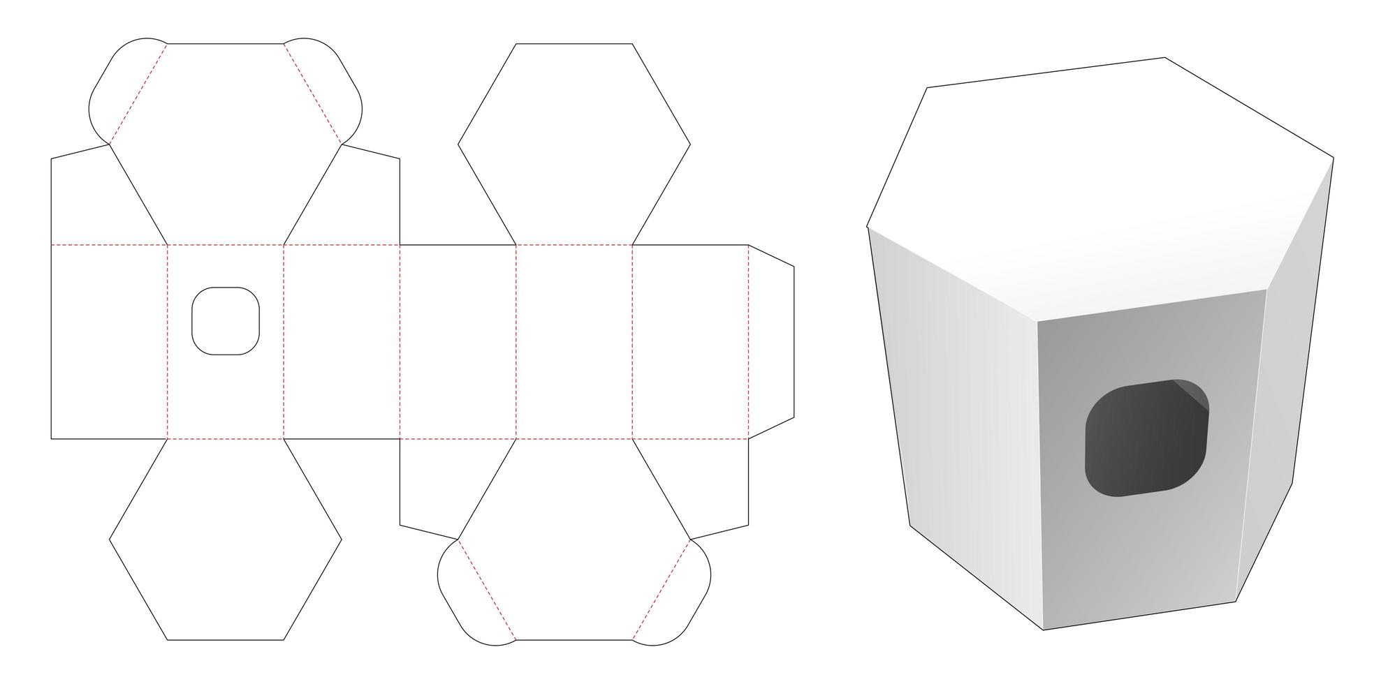 Plantilla troquelada caja hexagonal de tejido de cartón vector