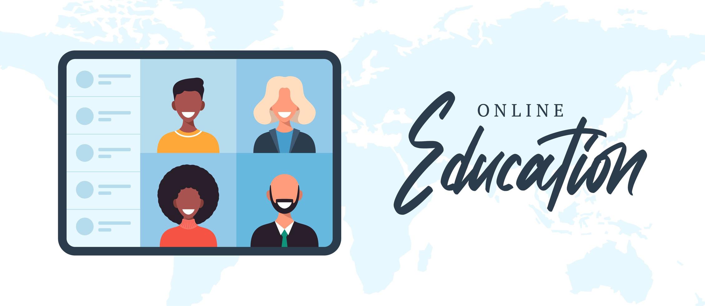 Educación en línea mundial, e-learning, concepto de curso en línea. vector