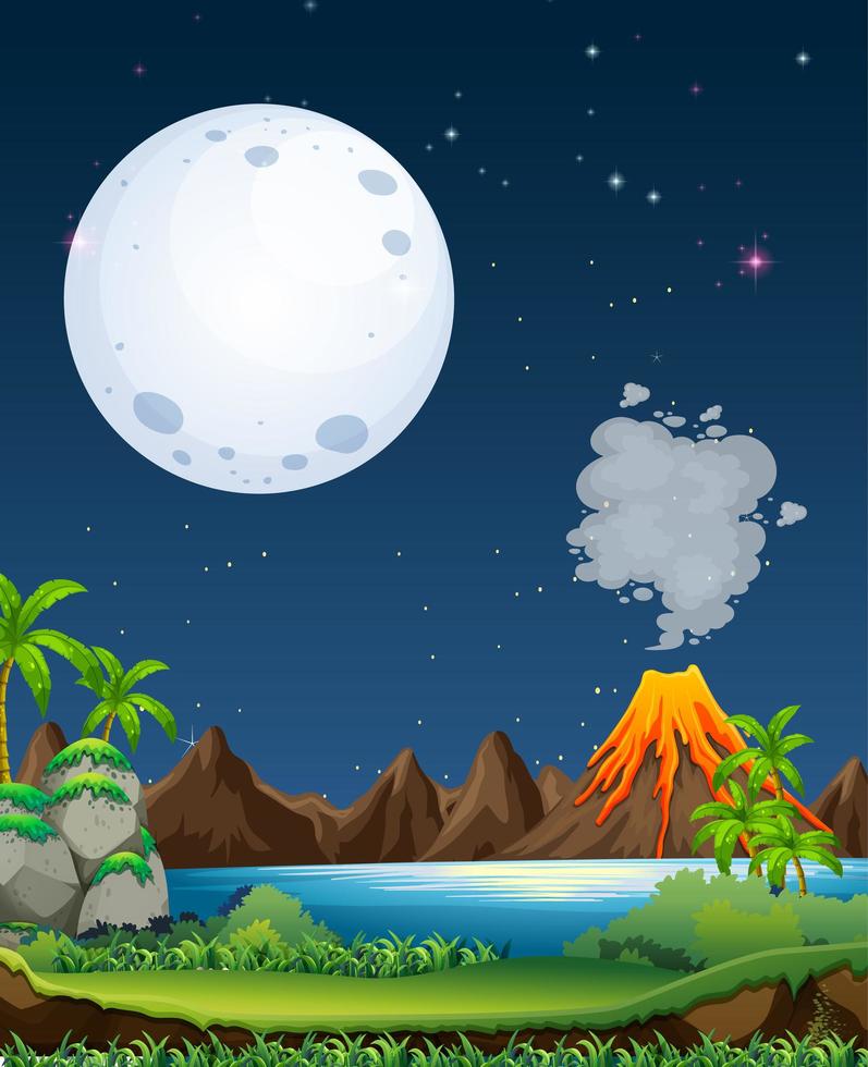 Volcanic eruption outdoor scene background vector