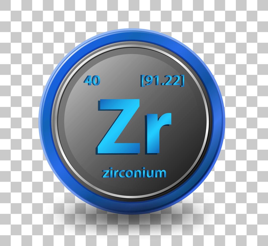 Zirconium chemical element. Chemical symbol with atomic number and