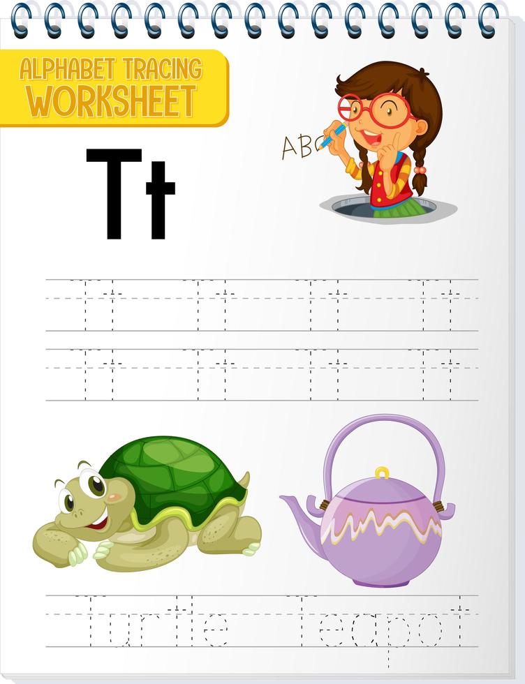 Alphabet tracing worksheet with letter T and t vector