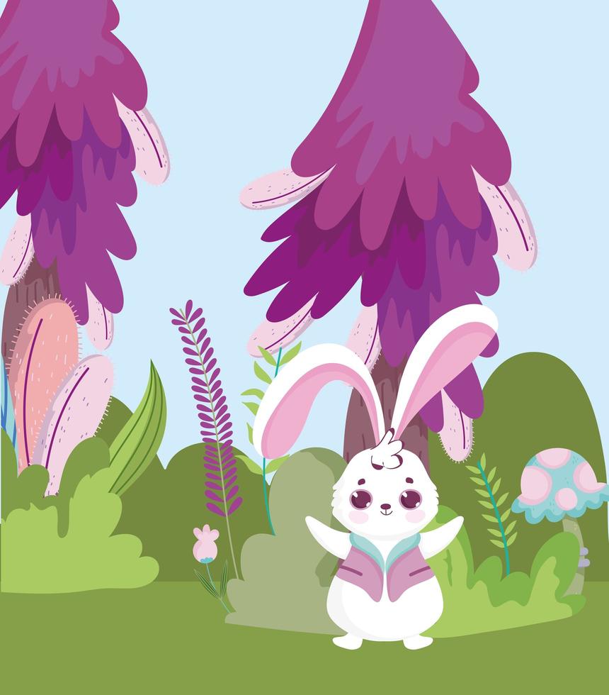 wonderland, rabbit mushroom bush grass foliage vector