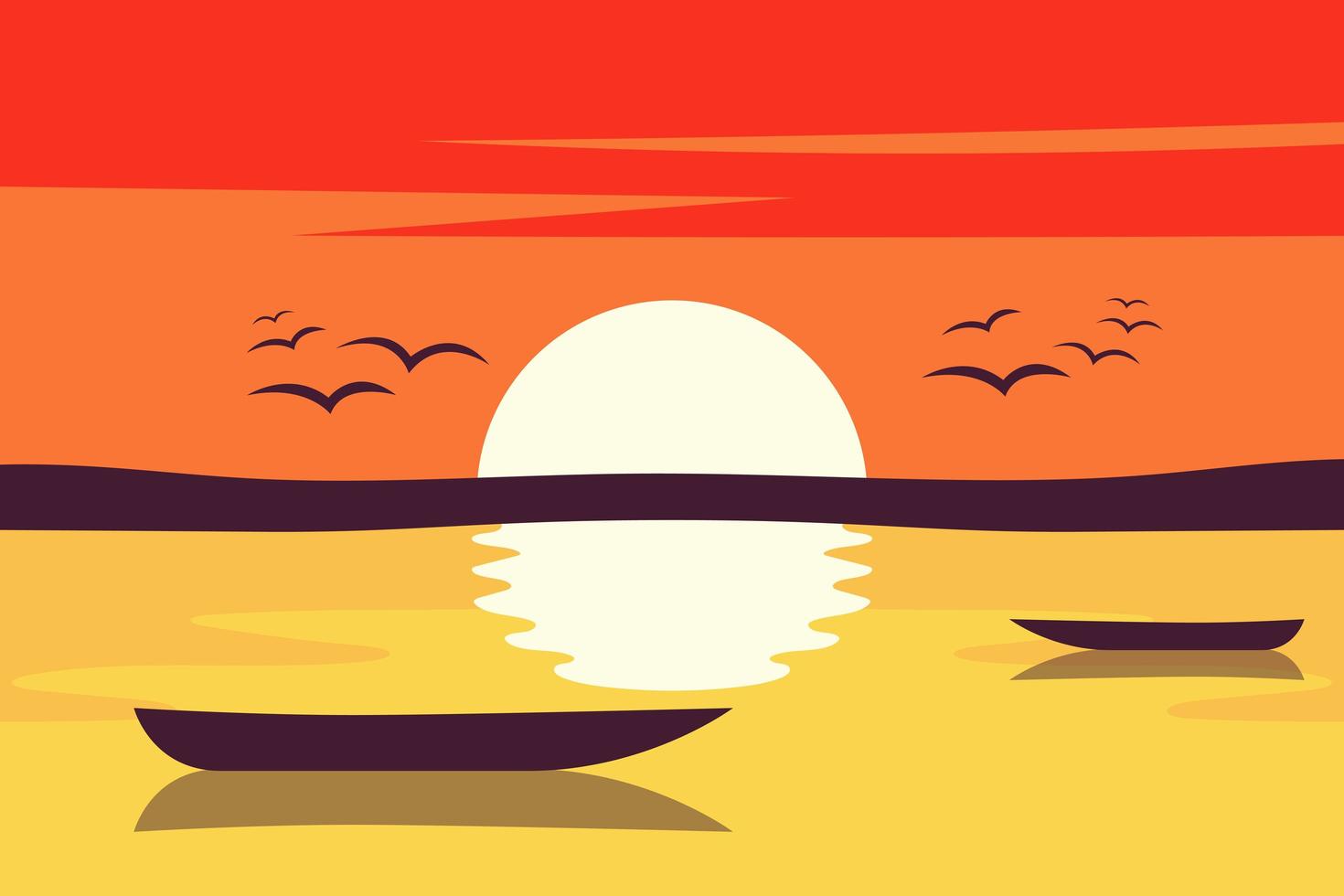 Ilustración de diseño de vector de fondo de paisaje de puesta de sol. paisaje de la naturaleza