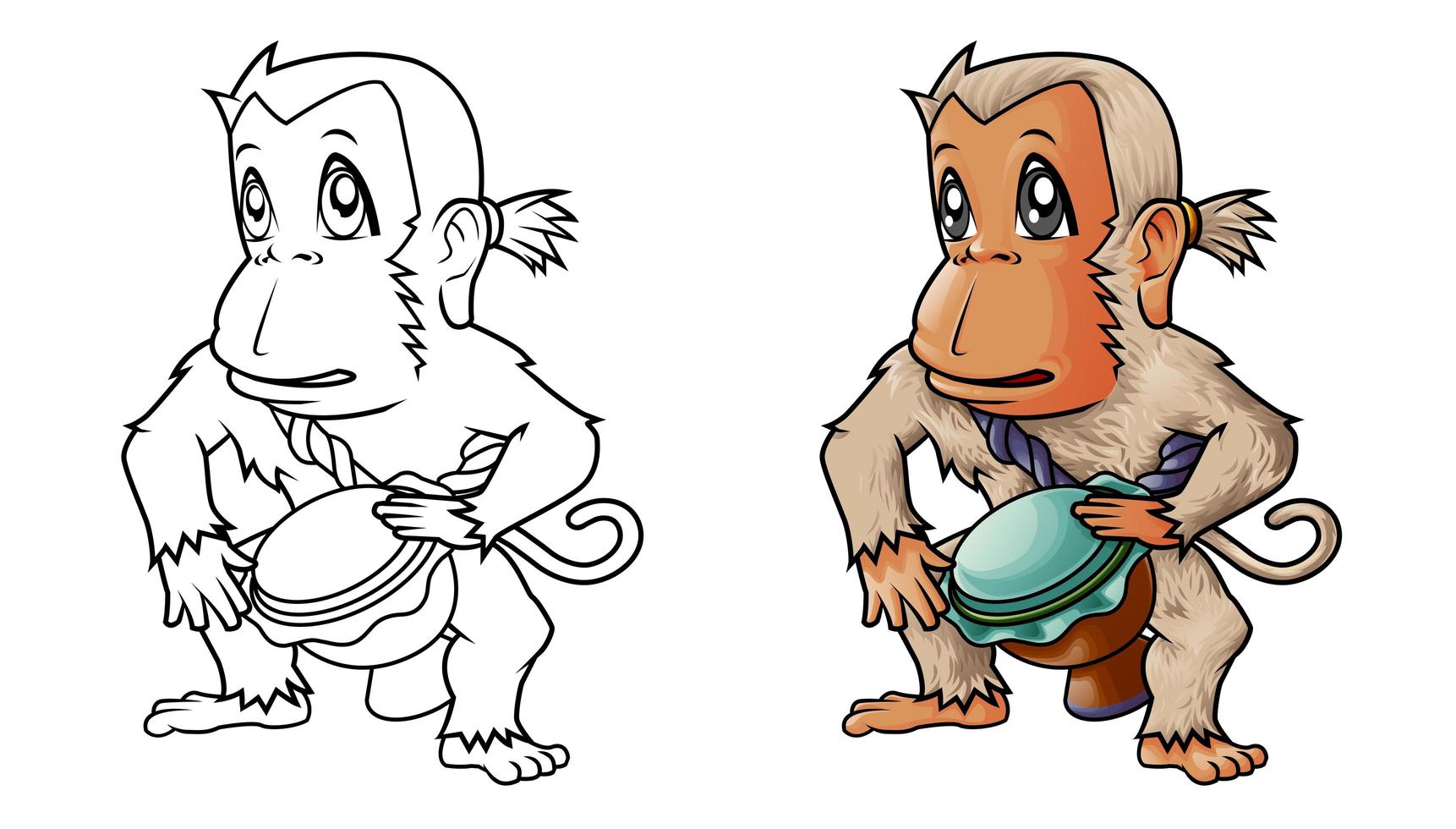 Página para colorear de dibujos animados lindo mono para niños vector