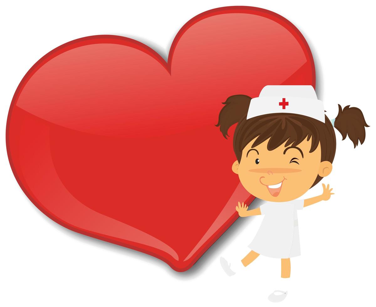 Empty big heart banner with cute nurse cartoon character vector