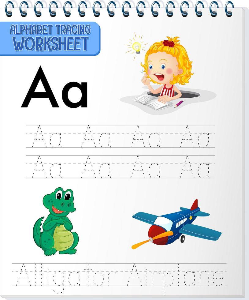 hoja de trabajo de rastreo alfabético con letras y vocabulario vector