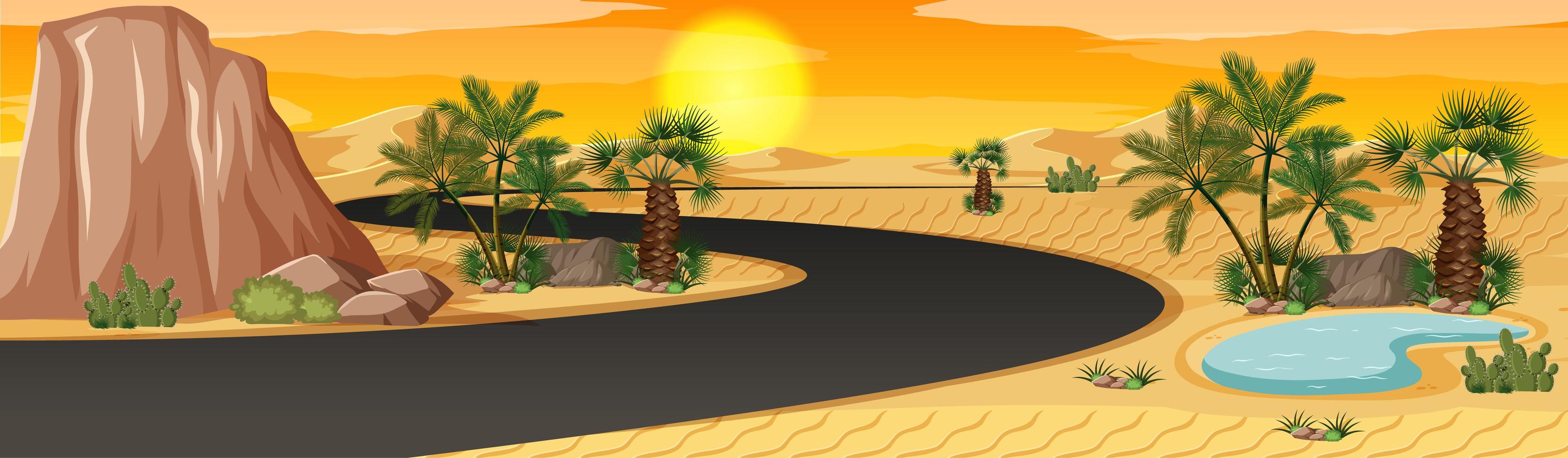 Desert oasis with palms nature landscape scene vector