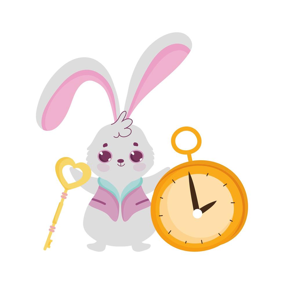 wonderland, rabbit and clock cartoon characters vector