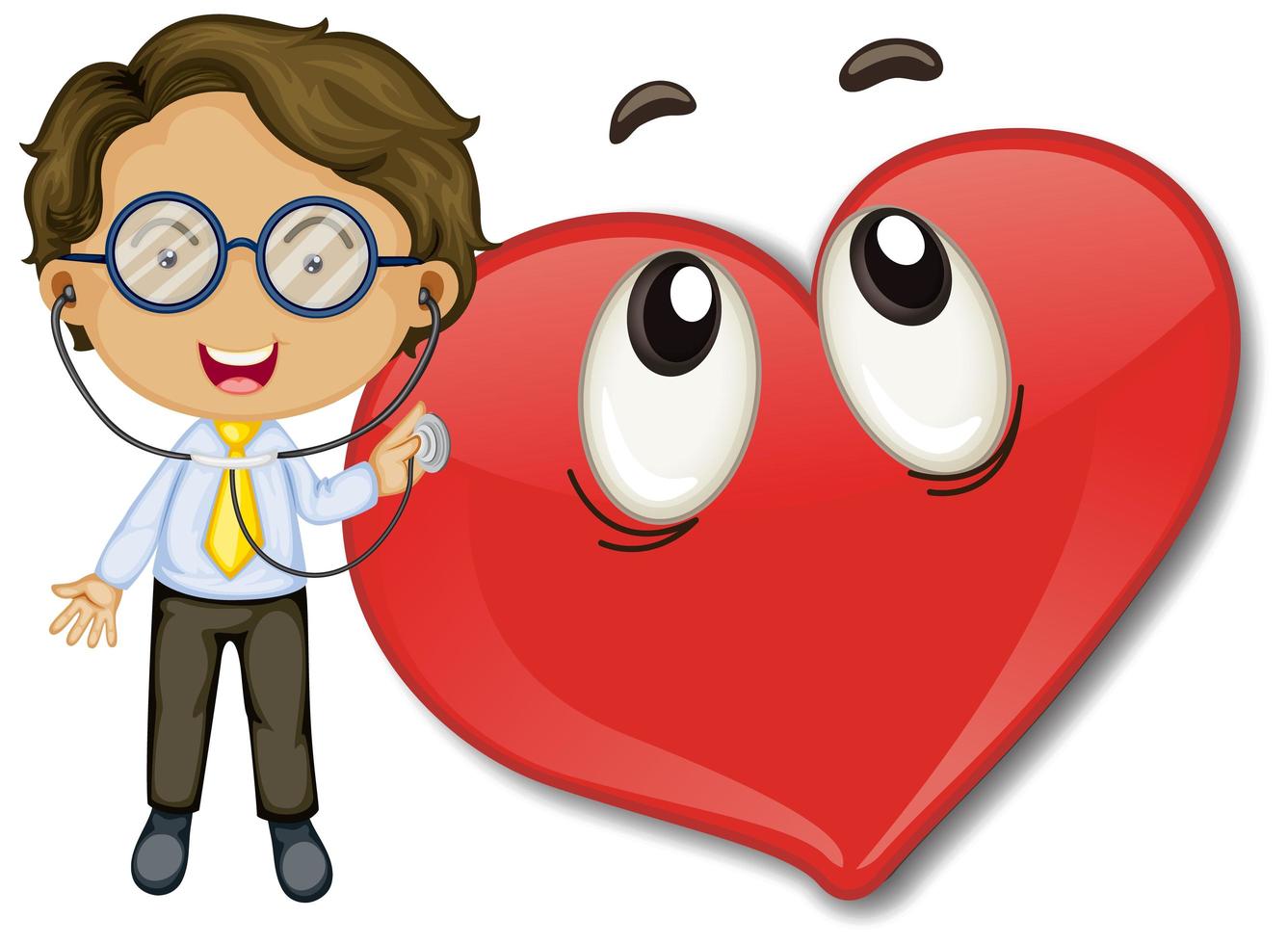 Emoticon de corazón feliz con un personaje de dibujos animados de doctor vector