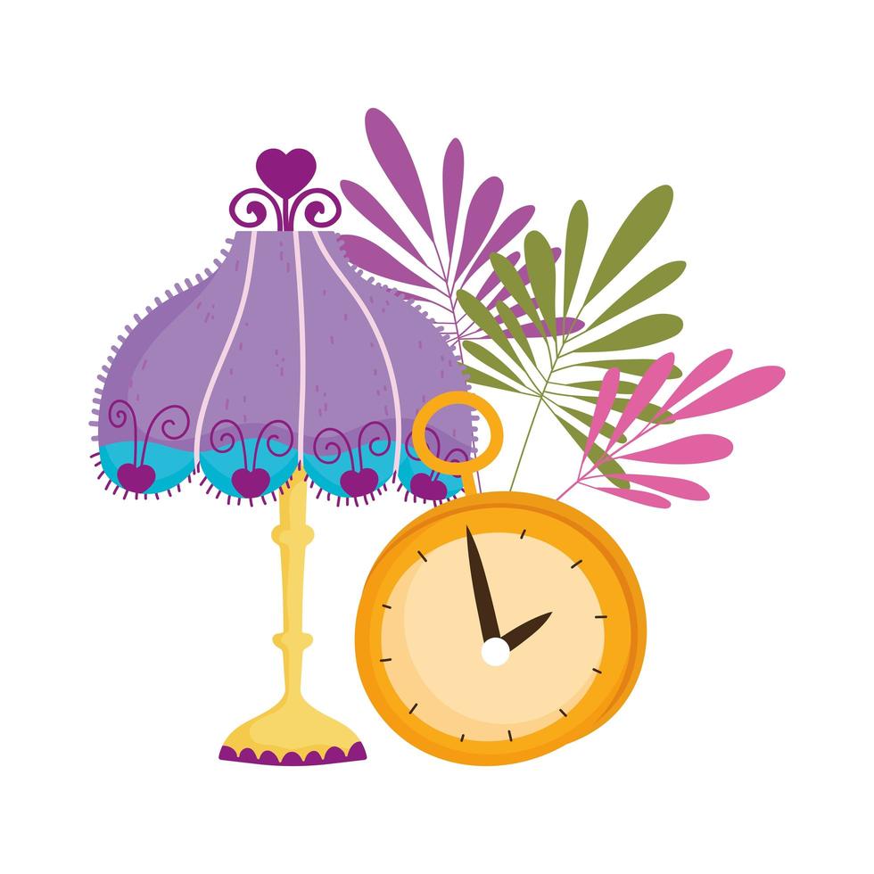 lamp clock time decoration leaves nature vector