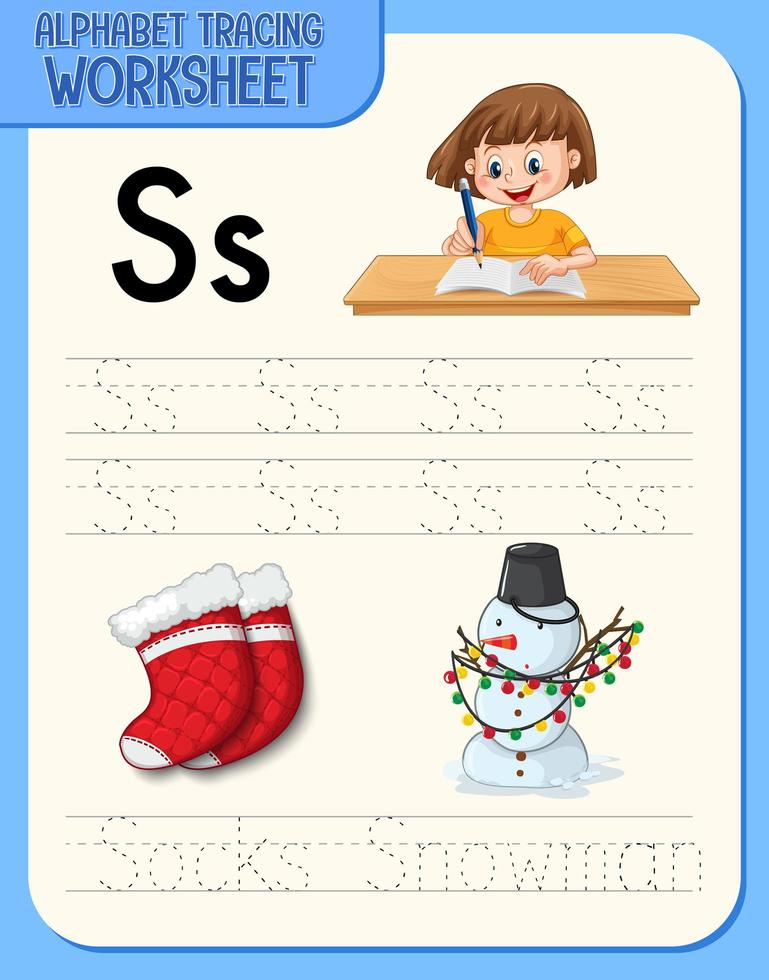 Alphabet tracing worksheet with letter S and s vector