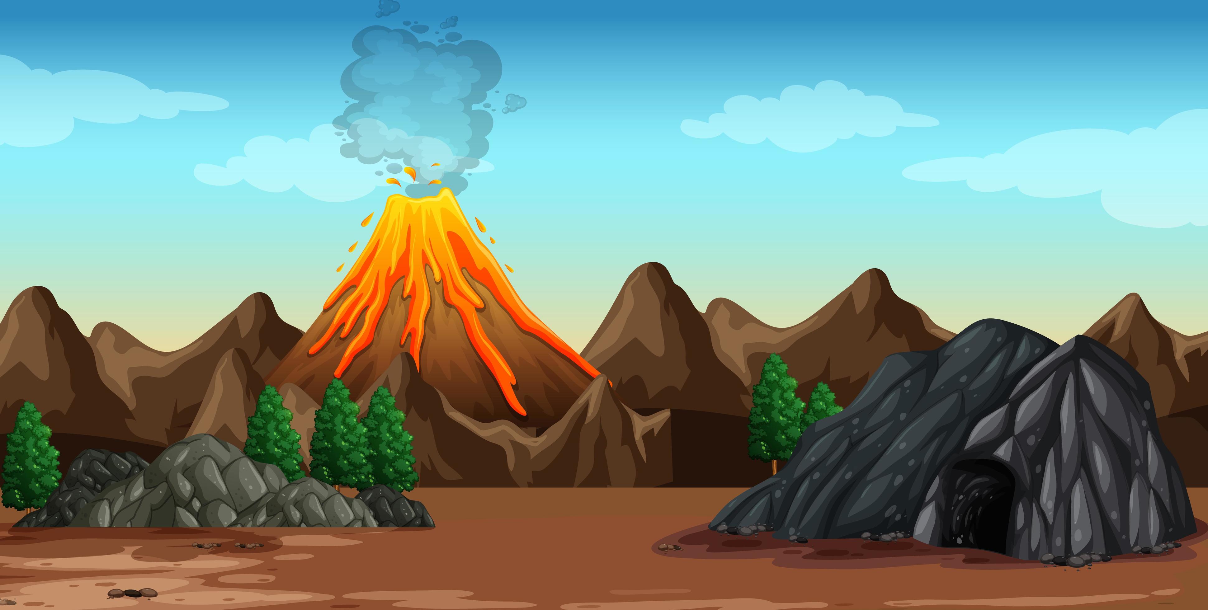 Volcano eruption in nature scene 1845048 Vector Art at Vecteezy