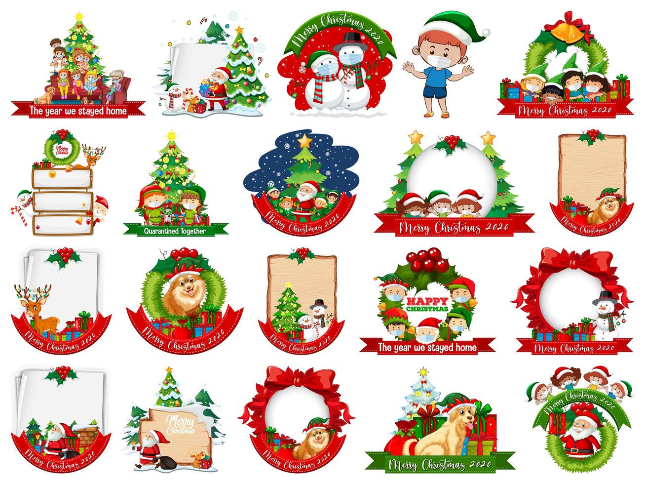 Set of blank Christmas card template isolated on white background vector